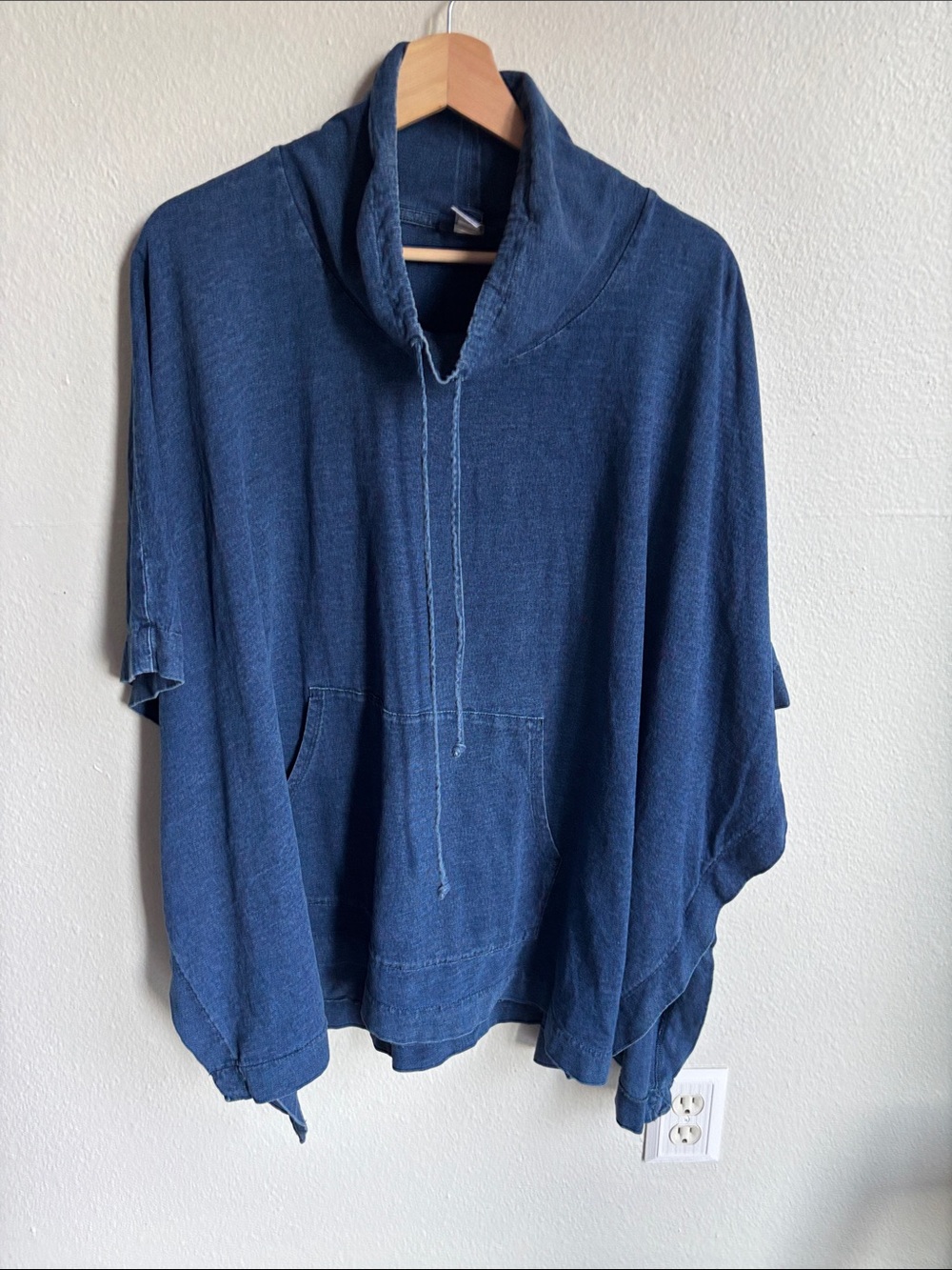 J. JILL Pure Indigo Cowl neck Poncho Washed Blue Medium Large M/L